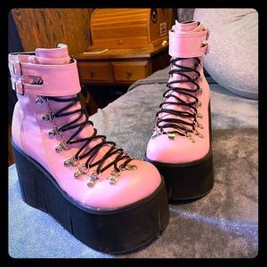 Demonia pink combat boots